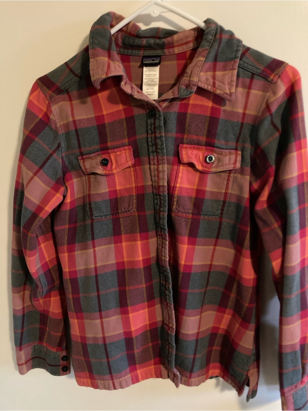 Patagonia Plaid Button-Down Shirt Jacket in Red, Pink, Green
